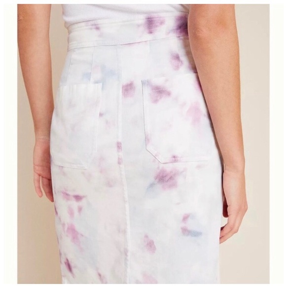 Anthropologie Kimmie Tie-Dye Tulip Denim Wrap Closure Button-Up Skirt - Picture 3 of 16